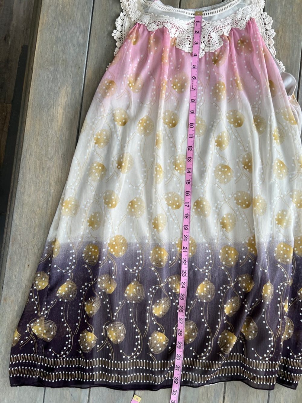 Ultra Pink Ombre Pink to Purple Midi Dress with Cream Lace Yoke - Picture 11 of 11
